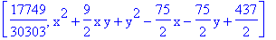 [17749/30303, x^2+9/2*x*y+y^2-75/2*x-75/2*y+437/2]